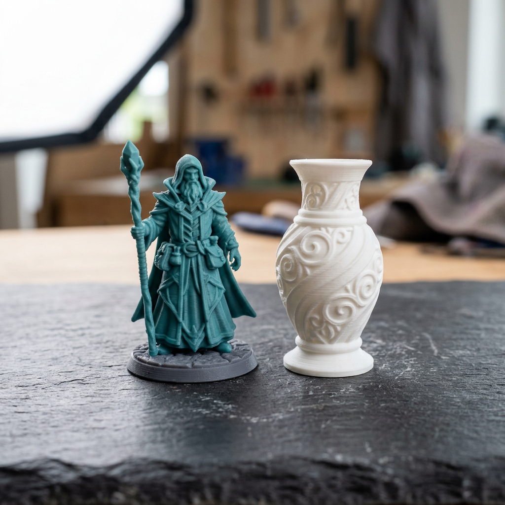 Miniatura de fantasia e vaso decorativo impressos em 3D